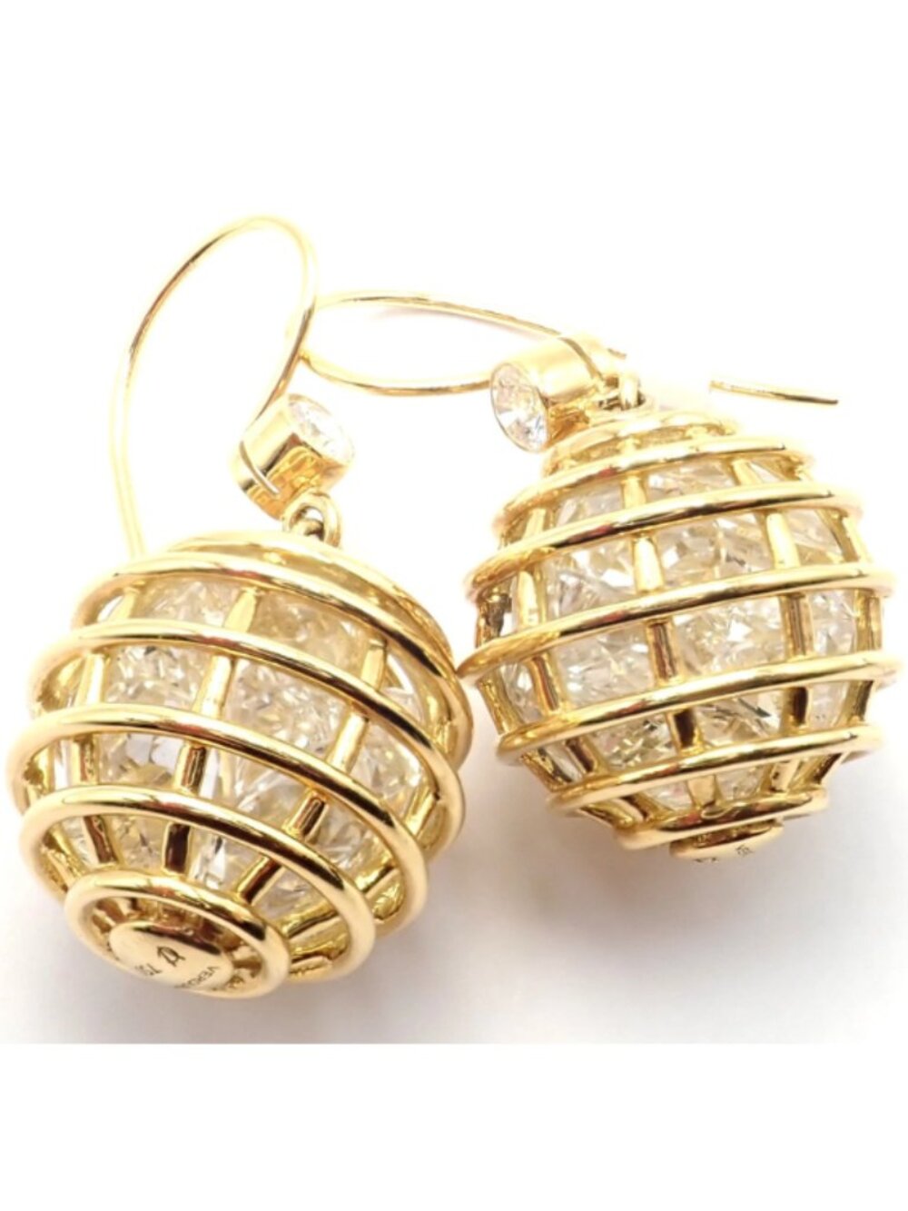 Authentic! Verdura 18k Yellow Gold Diamond Rock Crystal Caged Dropped Earrings